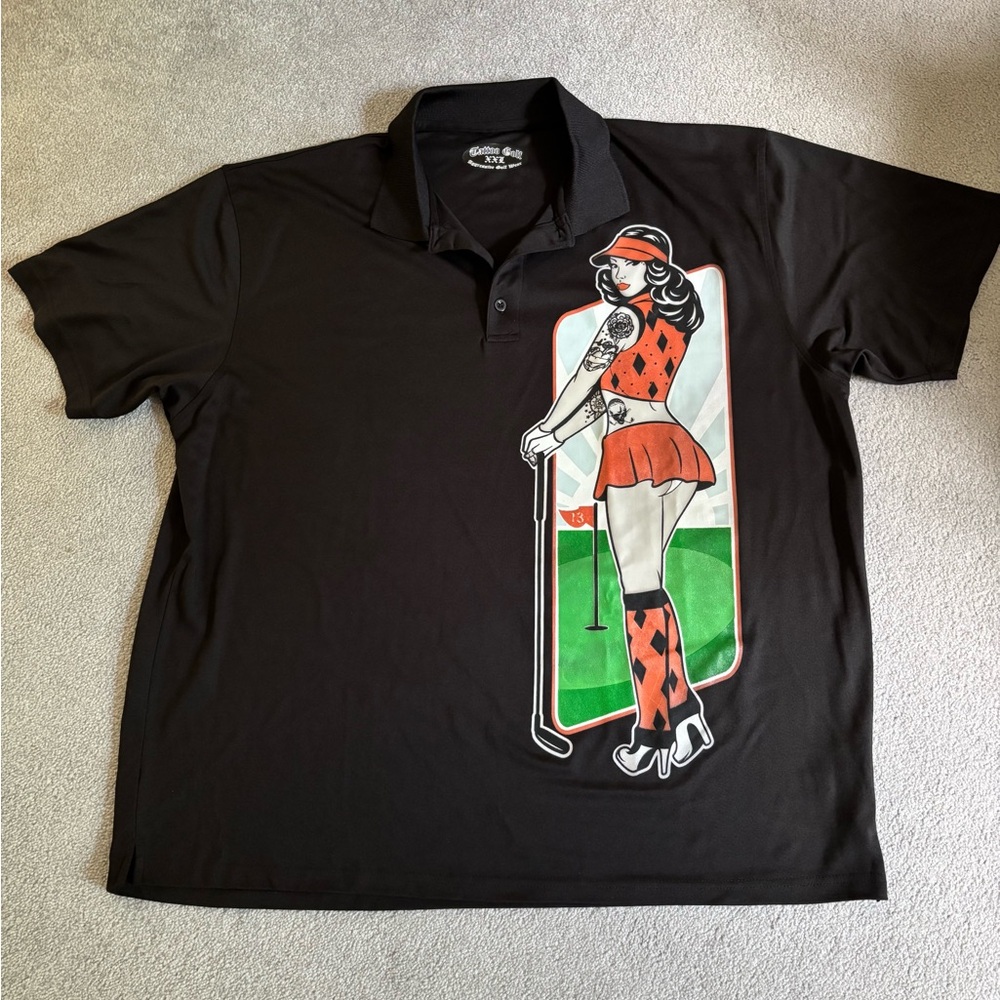 TATTOO GOLF Black Polo Shirt with Graphic Design, men’s XXL